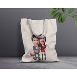 Bk Gift Kişiye Özel Sevgililer Karikatürlü Kanvas Bez Çanta, Baskılı Omuz Çantası, Alışveriş Çantası, Plaj Çantası, Sevgiliye Hediye-32 - Desenli