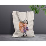 Bk Gift Kişiye Özel Sevgililer Karikatürlü Kanvas Bez Çanta, Baskılı Omuz Çantası, Alışveriş Çantası, Plaj Çantası, Sevgiliye Hediye-34 - Desenli