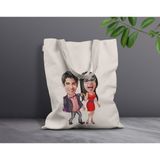 Bk Gift Kişiye Özel Sevgililer Karikatürlü Kanvas Bez Çanta, Baskılı Omuz Çantası, Alışveriş Çantası, Plaj Çantası, Sevgiliye Hediye-35 - Desenli
