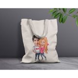 Bk Gift Kişiye Özel Sevgililer Karikatürlü Kanvas Bez Çanta, Baskılı Omuz Çantası, Alışveriş Çantası, Plaj Çantası, Sevgiliye Hediye-36 - Desenli