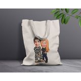 Bk Gift Kişiye Özel Sevgililer Karikatürlü Kanvas Bez Çanta, Baskılı Omuz Çantası, Alışveriş Çantası, Plaj Çantası, Sevgiliye Hediye-38 - Desenli