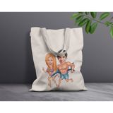 Bk Gift Kişiye Özel Sevgililer Karikatürlü Kanvas Bez Çanta, Baskılı Omuz Çantası, Alışveriş Çantası, Plaj Çantası, Sevgiliye Hediye-39 - Desenli