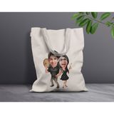 Bk Gift Kişiye Özel Sevgililer Karikatürlü Kanvas Bez Çanta, Baskılı Omuz Çantası, Alışveriş Çantası, Plaj Çantası, Sevgiliye Hediye-4 - Desenli
