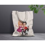 Bk Gift Kişiye Özel Sevgililer Karikatürlü Kanvas Bez Çanta, Baskılı Omuz Çantası, Alışveriş Çantası, Plaj Çantası, Sevgiliye Hediye-40 - Desenli