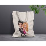 Bk Gift Kişiye Özel Sevgililer Karikatürlü Kanvas Bez Çanta, Baskılı Omuz Çantası, Alışveriş Çantası, Plaj Çantası, Sevgiliye Hediye-43 - Desenli