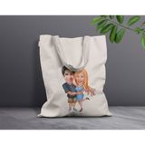 Bk Gift Kişiye Özel Sevgililer Karikatürlü Kanvas Bez Çanta, Baskılı Omuz Çantası, Alışveriş Çantası, Plaj Çantası, Sevgiliye Hediye-44 - Desenli