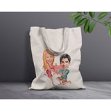 Bk Gift Kişiye Özel Sevgililer Karikatürlü Kanvas Bez Çanta, Baskılı Omuz Çantası, Alışveriş Çantası, Plaj Çantası, Sevgiliye Hediye-5 - Desenli
