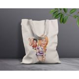 Bk Gift Kişiye Özel Sevgililer Karikatürlü Kanvas Bez Çanta, Baskılı Omuz Çantası, Alışveriş Çantası, Plaj Çantası, Sevgiliye Hediye-6 - Desenli