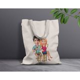 Bk Gift Kişiye Özel Sevgililer Karikatürlü Kanvas Bez Çanta, Baskılı Omuz Çantası, Alışveriş Çantası, Plaj Çantası, Sevgiliye Hediye-9 - Desenli