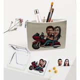 BK Gift Kişiye Özel Sevgililer Karikatürlü Keten Makyaj Çantası ve Ayna Seti, Sevgiliye Hediye, Sevgililer Günü Hediyesi, Doğum Günü Hediyesi-1