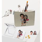 BK Gift Kişiye Özel Sevgililer Karikatürlü Keten Makyaj Çantası ve Ayna Seti, Sevgiliye Hediye, Sevgililer Günü Hediyesi, Doğum Günü Hediyesi-3