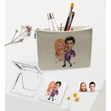 BK Gift Kişiye Özel Sevgililer Karikatürlü Keten Makyaj Çantası ve Ayna Seti, Sevgiliye Hediye, Sevgililer Günü Hediyesi, Doğum Günü Hediyesi-5