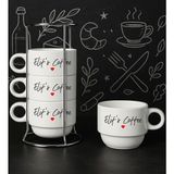 Bk Gift Kişiye Özel Standlı 4'lü Fincan Seti-1 , Yeni Ev Hediyesi, Arkadaşa Hediye - 010 - Beyaz