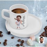 Bk Gift Kişiye Özel Sunum Tabaklı Erkek Beyzbol Karikatürlü Kahve Fincanı-16, Sevgiliye Hediye, Aileye Hediye, Arkadaşa Hediye
