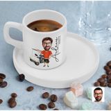 Bk Gift Kişiye Özel Sunum Tabaklı Erkek Golf Oyuncusu Karikatürlü Kahve Fincanı-8, Sevgiliye Hediye, Aileye Hediye, Arkadaşa Hediye