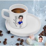 Bk Gift Kişiye Özel Sunum Tabaklı Futbolcu Karikatürlü Kahve Fincanı-11, Sevgiliye Hediye, Aileye Hediye, Arkadaşa Hediye