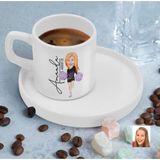 Bk Gift Kişiye Özel Sunum Tabaklı Kadın Amigo Karikatürlü Kahve Fincanı-1, Sevgiliye Hediye, Aileye Hediye, Arkadaşa Hediye