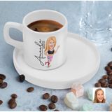Bk Gift Kişiye Özel Sunum Tabaklı Koşucu Kadın Karikatürlü Kahve Fincanı-2, Sevgiliye Hediye, Aileye Hediye, Arkadaşa Hediye