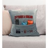 Bk Gift Kişiye Özel Tasarımlı Organizer Kumanda ve Atıştırmalık Cepli Gri Kırlent Yastık- 1, Ev Dekoru, - 43 x 43 cm - Renkli