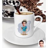 Bk Gift Kişiye Özel Tatilci Adam Karikatürlü Türk Kahvesi Fincanı-1 - Beyaz