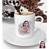 Bk Gift Kişiye Özel Tatilci Kadın Karikatürlü Türk Kahvesi Fincanı-2 - Beyaz