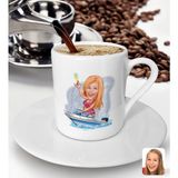 Bk Gift Kişiye Özel Tatilci Kadın Karikatürlü Türk Kahvesi Fincanı-3 - Beyaz
