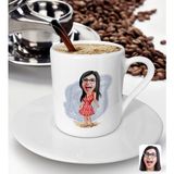 Bk Gift Kişiye Özel Tatilci Kadın Karikatürlü Türk Kahvesi Fincanı-4 - Beyaz