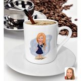 Bk Gift Kişiye Özel Tatilci Kadın Karikatürlü Türk Kahvesi Fincanı-5 - Beyaz