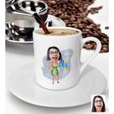 Bk Gift Kişiye Özel Tatilci Kadın Karikatürlü Türk Kahvesi Fincanı-6 - Beyaz
