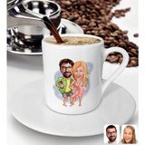 Bk Gift Kişiye Özel Tatilci Sevgililer Karikatürlü Türk Kahvesi Fincanı-1 - Beyaz