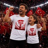Bk Gift Kişiye Özel Türkiye Taraftar Temalı 2026 Dünya Kupası Tasarımlı Baba&kız Tişört Seti-7, Tek Yürek Milli Takım Ruhu - Standart - 001-Beyaz