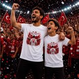 Bk Gift Kişiye Özel Türkiye Taraftar Temalı 2026 Dünya Kupası Tasarımlı Baba&oğul Tişört Seti-2, Tek Yürek Milli Takım Ruhu - Standart - 001-Beyaz
