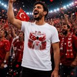 Bk Gift Kişiye Özel Türkiye Taraftar Temalı 2026 Dünya Kupası Tasarımlı Tişört-2, Tek Yürek Milli Takım Ruhu - 001-Beyaz