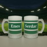 Bk Gift Kişiye Özel Yeşil Beyaz Taraftar Isimli 2’li Cam Bira Bardağı 50CL-1 , Taraftar Hediyesi, Arkadaş Hediye - Renk - Renkli
