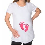 BK Gift Kız Bebek Ayak İzi Tasarımlı Beyaz Hamile Tişört-1