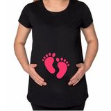 BK Gift Kız Bebek Ayak İzi Tasarımlı Siyah Hamile Tişört-1