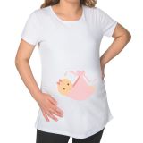 BK Gift Kız Bebek Tasarımlı Beyaz Hamile Tişört-3