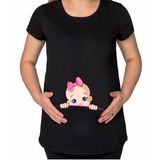 BK Gift Kız Bebek Tasarımlı Siyah Hamile Tişört-1