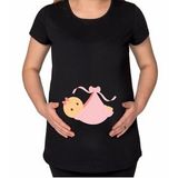BK Gift Kız Bebek Tasarımlı Siyah Hamile Tişört-3