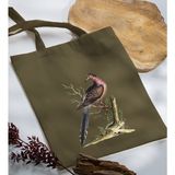 Bk Gift Kuş Tasarımlı-1 Haki Kumaş Bez Çanta Baskılı Omuz Çantası
