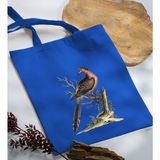 Bk Gift Kuş Tasarımlı-1 Mavi Kumaş Bez Çanta Baskılı Omuz Çantası