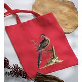 Bk Gift Kuş Tasarımlı Kırmızı-1 Kumaş Bez Çanta Baskılı Omuz Çantası