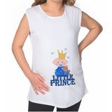 BK Gift Little Prince Tasarımlı Beyaz Sıfır Kol Hamile Tişört-1, Hamile Giyim, Eşe Hediye