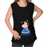 BK Gift Little Prince Tasarımlı Siyah Sıfır Kol Hamile Tişört-1, Hamile Giyim, Eşe Hediye