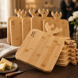 BK Gift Logonuza Özel 10 Adet Geyik Dekorlu Bambu Kesim Panosu 37X20 cm Kurumsal Sunum Tahtası