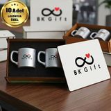 BK Gift Logonuza Özel 10 Adet Kutulu Gümüş Renk Kahve Fincanı Seti – Kutulu Seramik Fincan Kurumsal Hediye Seti
