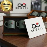 BK Gift Logonuza Özel 10 Adet Kutulu Koyu Yeşil Renk Kahve Fincanı Seti – Kutulu Seramik Fincan Kurumsal Hediye Seti - Yosun Yeşili