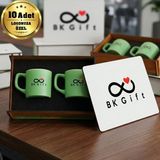 BK Gift Logonuza Özel 10 Adet Kutulu Yeşil Renk Kahve Fincanı Seti – Kutulu Seramik Fincan Kurumsal Hediye Seti