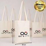 BK Gift Logonuza Özel 20 Adet Ham Bez Çanta 25 x 35 cm – Promosyon Logo Baskılı Ham Bez Çanta - 000Beyaz
