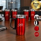 BK Gift Logonuza Özel 5 Adet 5304 Çelik Kupa 240 ml Kilitli Kapaklı Kurumsal Termos Mug - Kırmızı